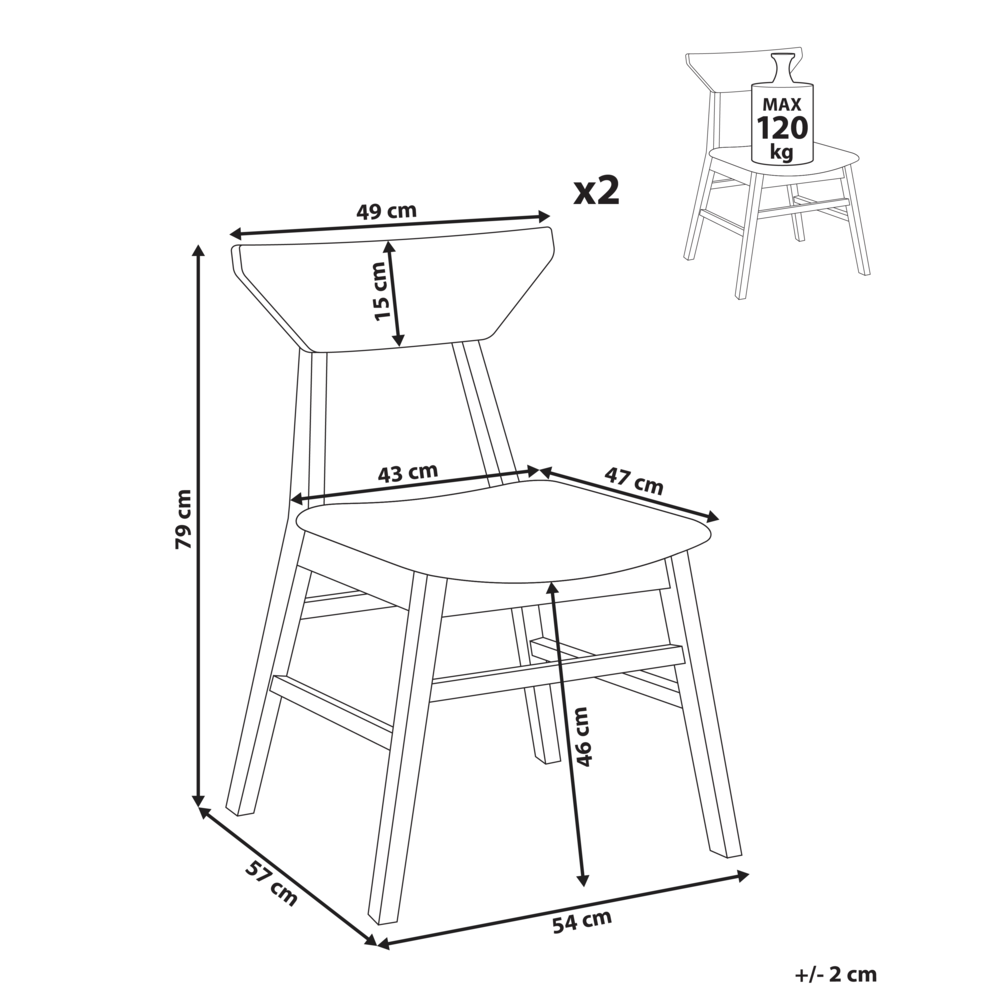 Set di 2 sedie da pranzo Marrone scuro e beige Schienale in legno di gomma poliestere e telaio Seduta imbottita Sala da pranzo Cucina