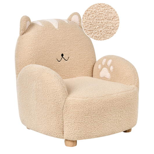 Poltrona per bambini Bouclé Gatto Beige Tappezzeria Sedia bassa per bambini Forma