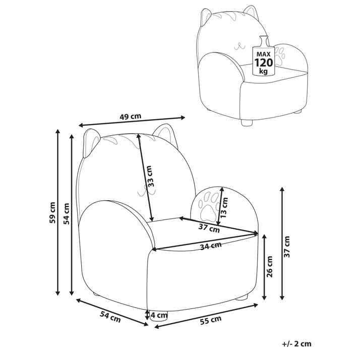 Poltrona per bambini Bouclé Gatto Beige Tappezzeria Sedia bassa per bambini Forma
