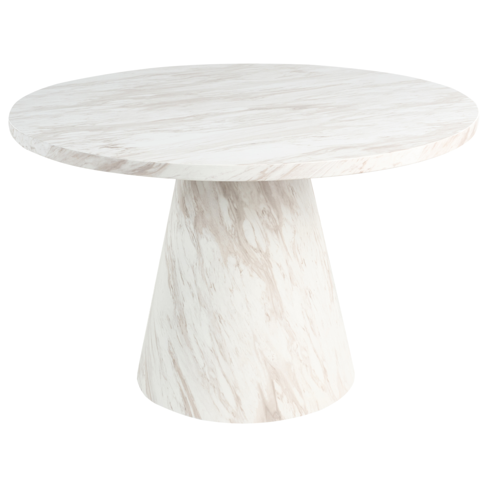 Tavolo da pranzo rotondo con piedistallo ⌀ 120 base effetto marmo bianco stile tradizionale