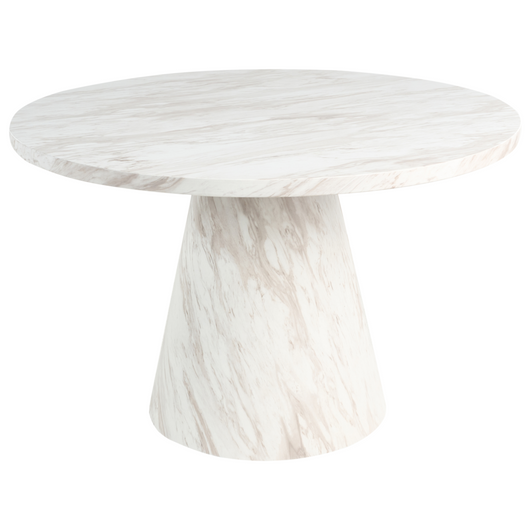 Tavolo da pranzo rotondo con piedistallo ⌀ 120 base effetto marmo bianco stile tradizionale