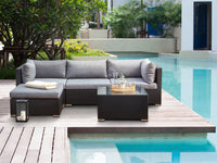 Set di divani da giardino a 2 pezzi nero con cuscini grigi Tavolino d'angolo a 5 posti