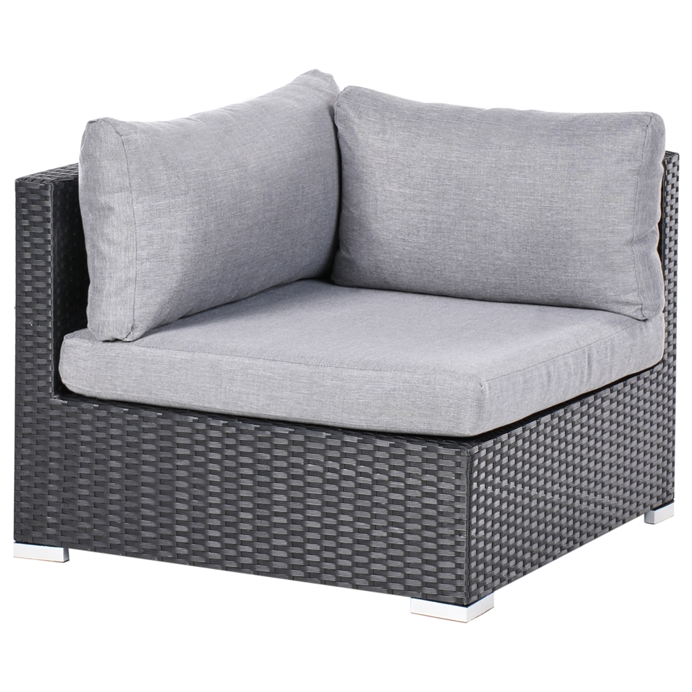 Set di divani da giardino a 2 pezzi nero con cuscini grigi Tavolino d'angolo a 5 posti