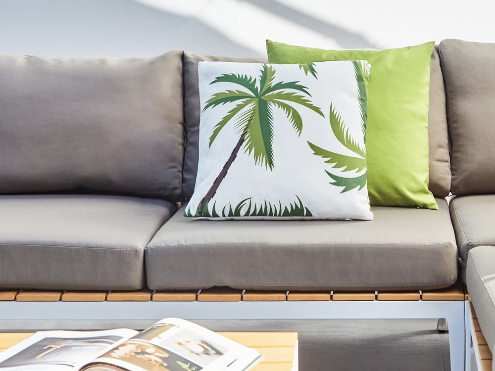 Set di 2 cuscini decorativi per esterni con motivo di palme in tessuto verde rivestimento rimovibile