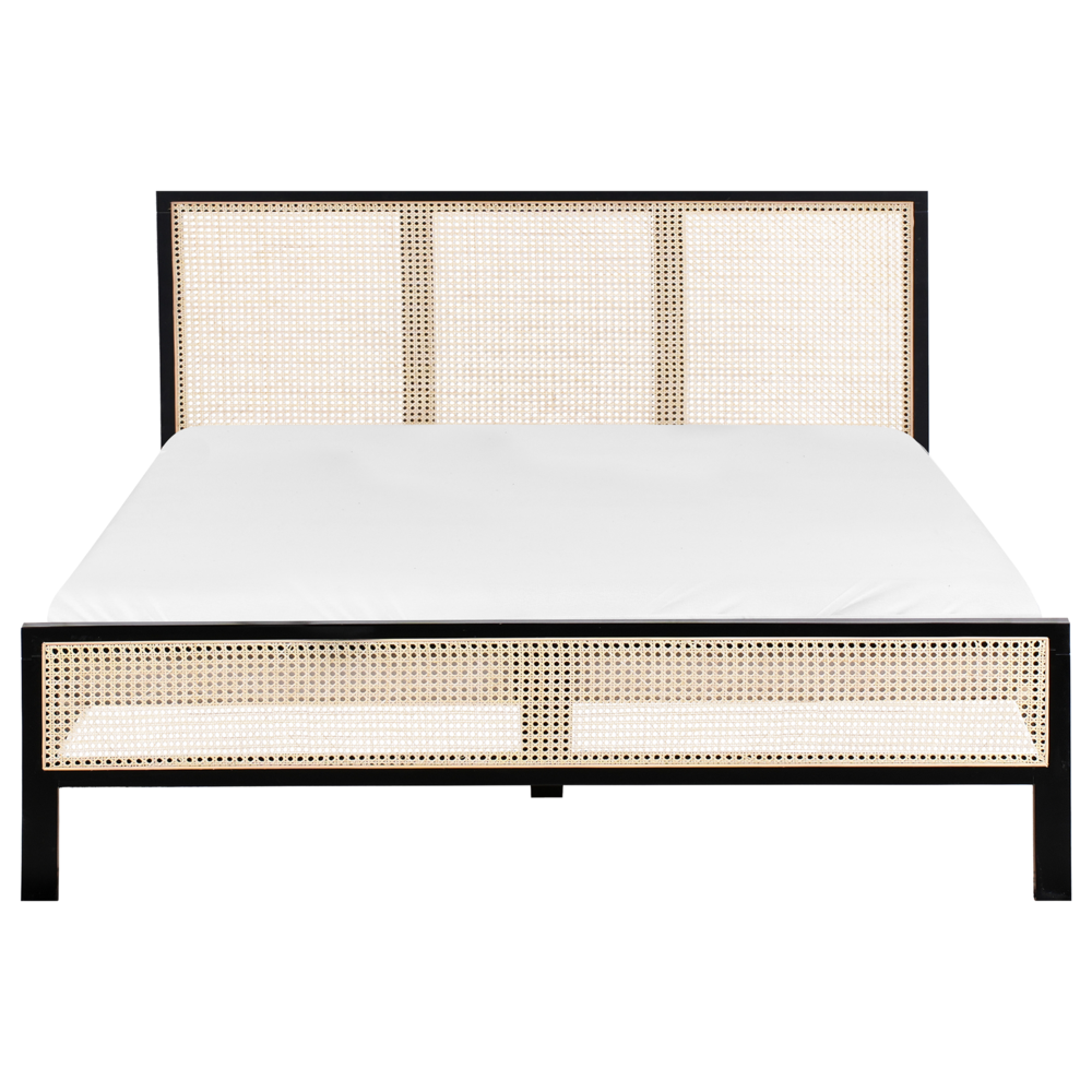Letto in legno di pino nero 160 x 200 cm matrimoniale con testata a treccia viennese a doghe stile rustico minimalista