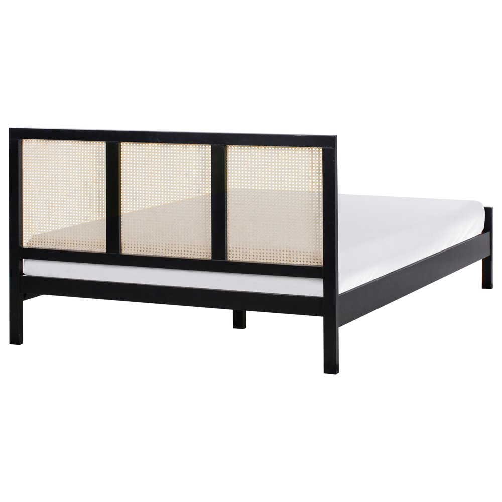 Letto in legno di pino nero 160 x 200 cm matrimoniale con testata a treccia viennese a doghe stile rustico minimalista