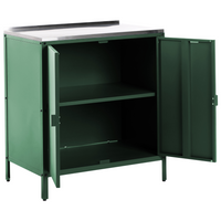 Set cucina da esterno 3 elementi acciaio inox verde 2 armadietti portaoggetti stazione da cucina esterna