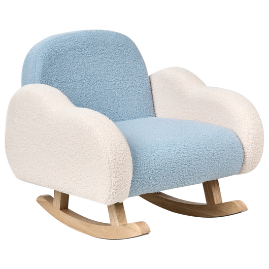 Sedia a dondolo per bambini nuvoletta con gambe in legno azzurro per cameretta