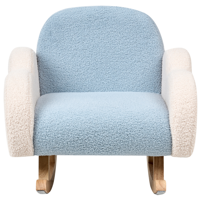 Sedia a dondolo per bambini nuvoletta con gambe in legno azzurro per cameretta