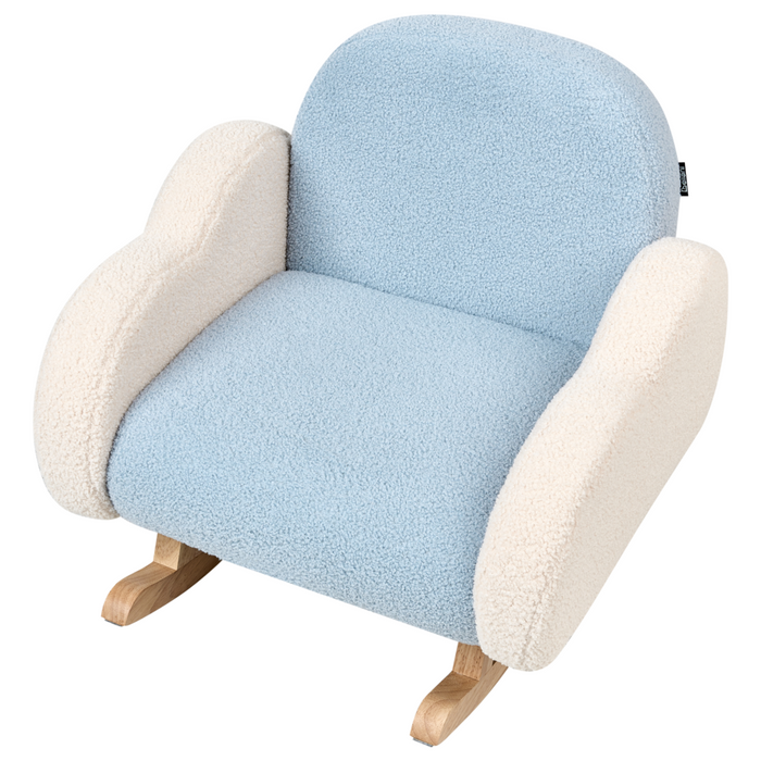 Sedia a dondolo per bambini nuvoletta con gambe in legno azzurro per cameretta