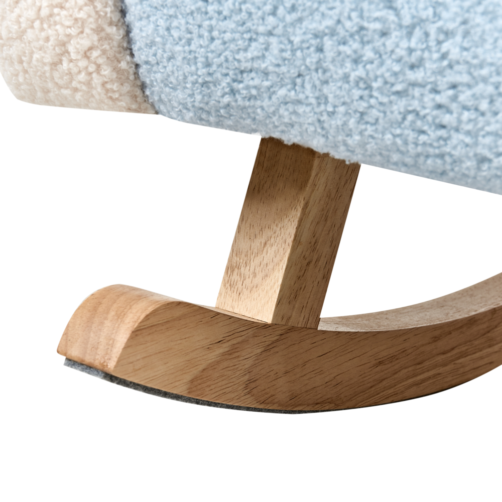 Sedia a dondolo per bambini nuvoletta con gambe in legno azzurro per cameretta
