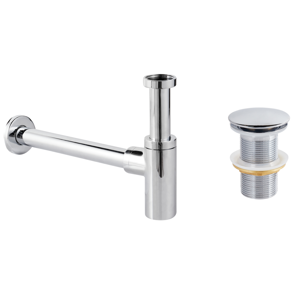Sifone per lavabo con scarico click clack ottone e acciaio inox argento e acciaio inossidabile per lavabo da bagno