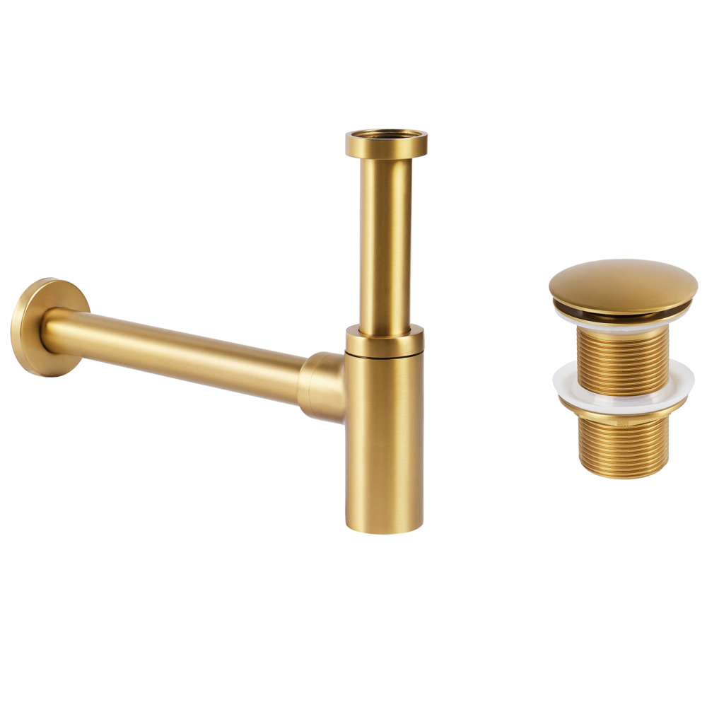 Sifone per lavabo con scarico click clack ottone e acciaio inox oro e acciaio inossidabile per lavabo da bagno