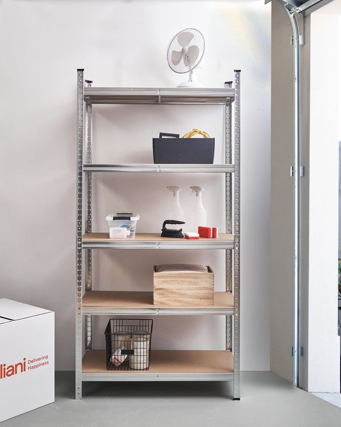 Scaffale da giardino in metallo argento autoportante 5 ripiani portaoggetti da giardino