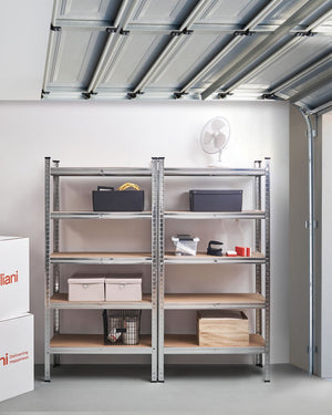 Set di 2 scaffali in metallo per giardino, garage 5 mensole argento portaoggetti da giardino autoportante