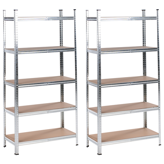 Set di 2 scaffali in metallo per giardino, garage 5 mensole argento portaoggetti da giardino autoportante