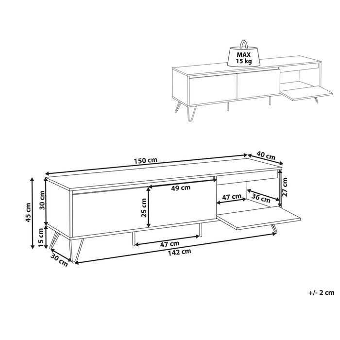 Mobile TV in truciolato marrone chiaro 150 cm 3 ripiani Design minimalista Soggiorno