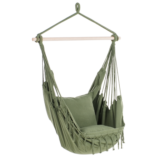 Sedia amaca a dondolo sospesa in cotone verde per interni ed esterni in stile boho