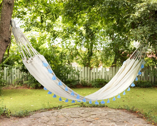 Amaca da esterno con seduta in cotone Beige e azzurro per interni ed esterni in stile Boho