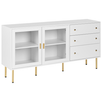Credenza in MDF bianco con ante in vetro e 2 cassetti Accenti dorati