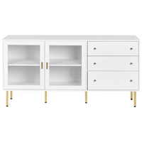 Credenza in MDF bianco con ante in vetro e 2 cassetti Accenti dorati