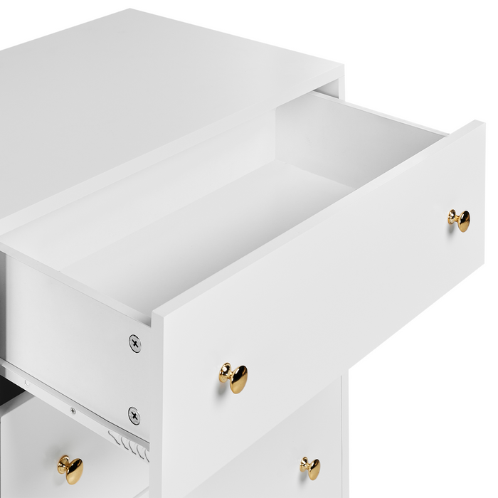 Credenza in MDF bianco con ante in vetro e 2 cassetti Accenti dorati