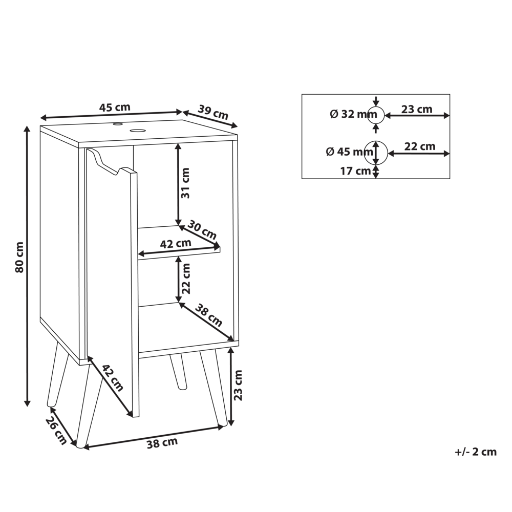 Mobile per lavabo per bagno con ripiani MDP Marrone chiaro 45 x 80 cm xon portaoggetti stile raffinato