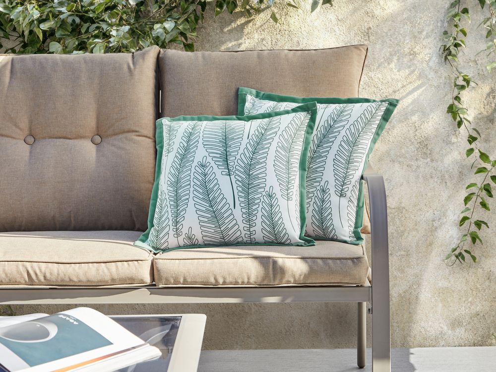 Set di 2 cuscini da esterno con motivo a foglie verde 45 x 45 cm Accessori da giardino