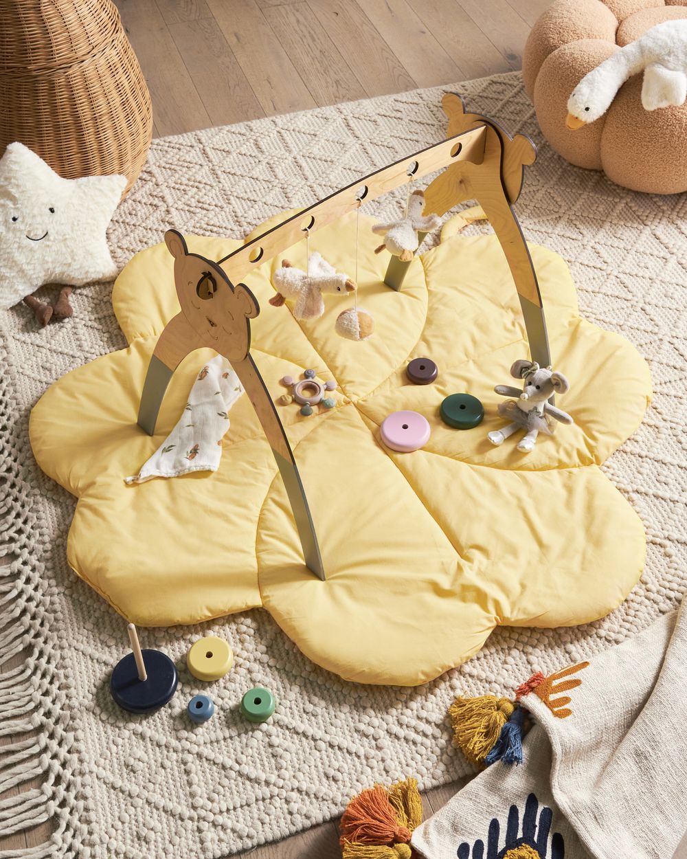 Tappeto per bambini Giallo Cotone Coperta a forma di trifoglio Trapuntato 110 x 110 cm Asilo nido Bambini Accessorio per la cameretta