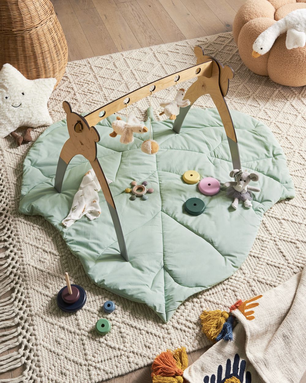 Tappeto per bambini verde chiaro in cotone a forma di foglia trapuntato 110 x 110 cm Accessori per la cameretta dei bambini