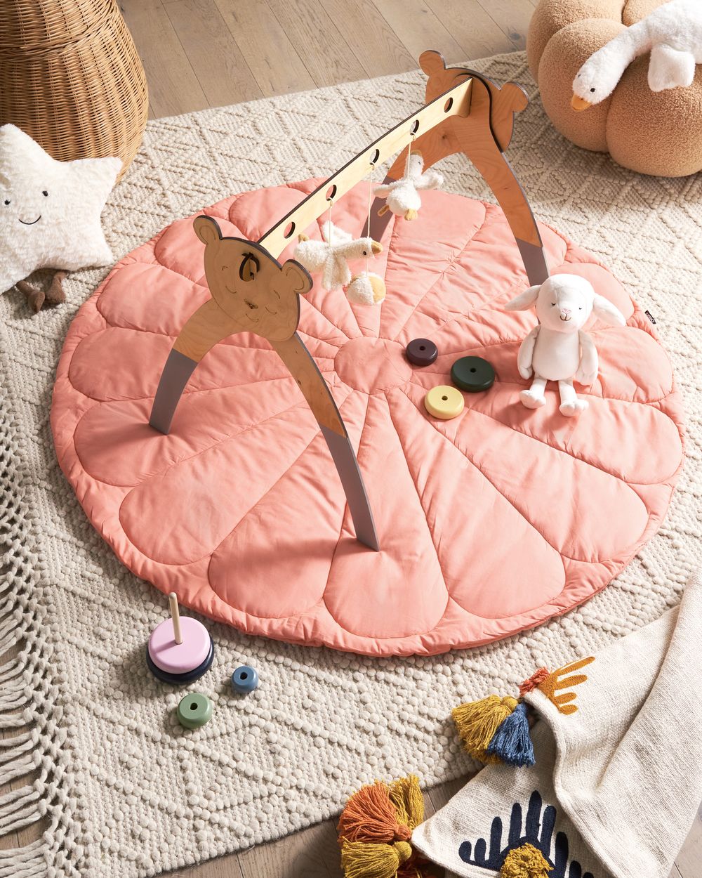 Tappeto per bambini Rosa Cotone Coperta a forma di fiore trapuntata 110 x 110 cm Asilo nido Bambini Accessorio per la cameretta