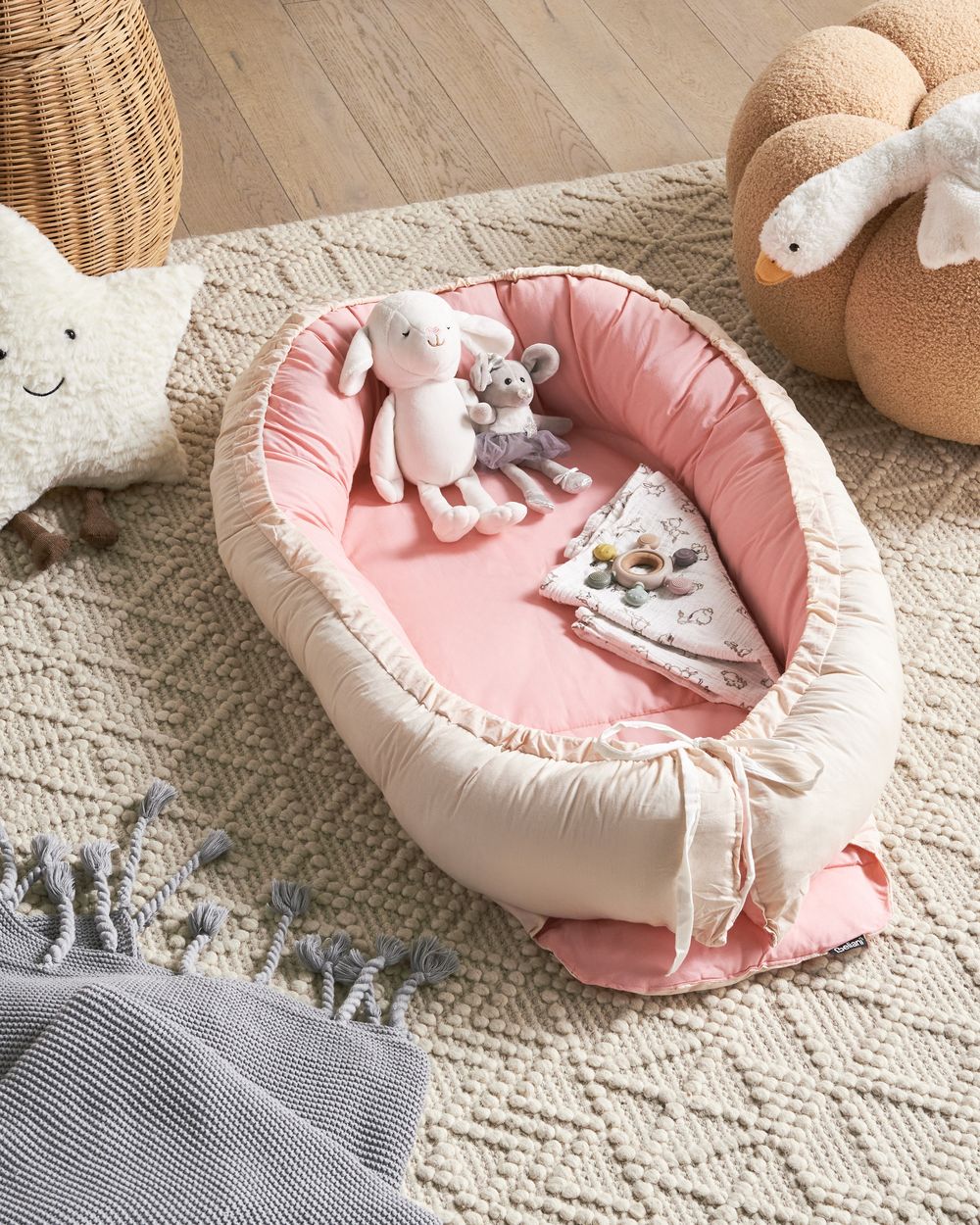 Lettino in cotone per neonati 55 x 90 cm reversibile verde rosa e beige stile moderno