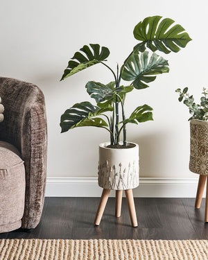 Vaso per piante bianco sporco MgO in stile vintage e anticato per interni e per esterni