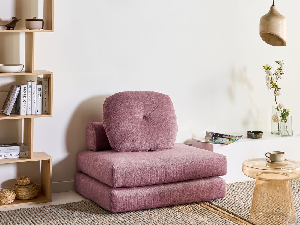 Divano Pouf Letto Rosa Tessuto Rivestito Singolo Dormiglione Sedia Letto Pieghevole con Cuscino Design Moderno