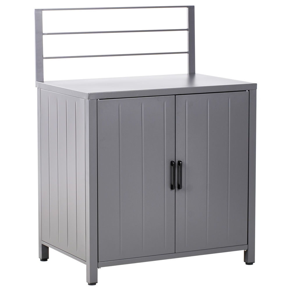 Set di 4 pezzi per cucina all'aperto Grigio Alluminio Armadio di stoccaggio Isola Lavello Stazione di cucina all'aperto