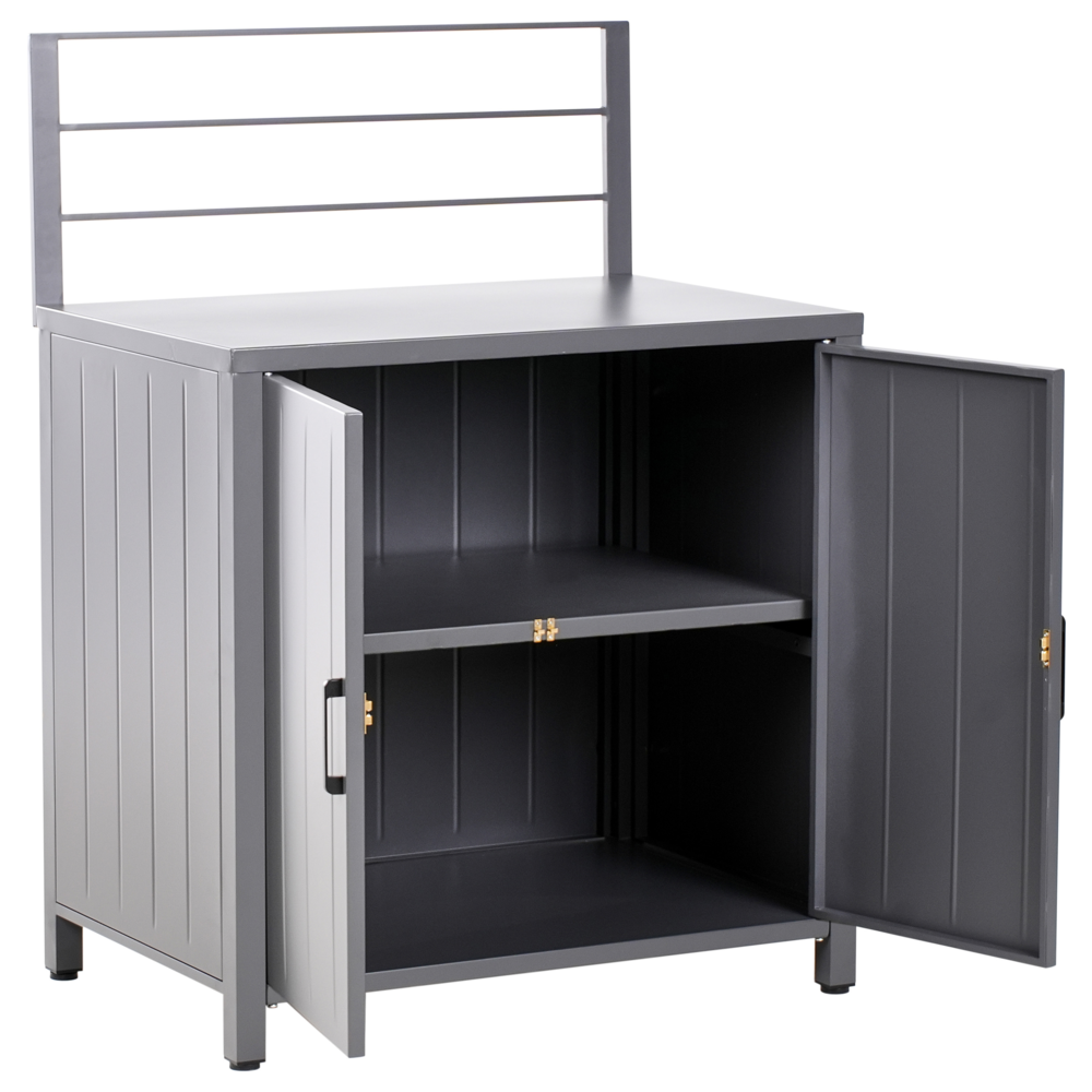 Set di 4 pezzi per cucina all'aperto Grigio Alluminio Armadio di stoccaggio Isola Lavello Stazione di cucina all'aperto