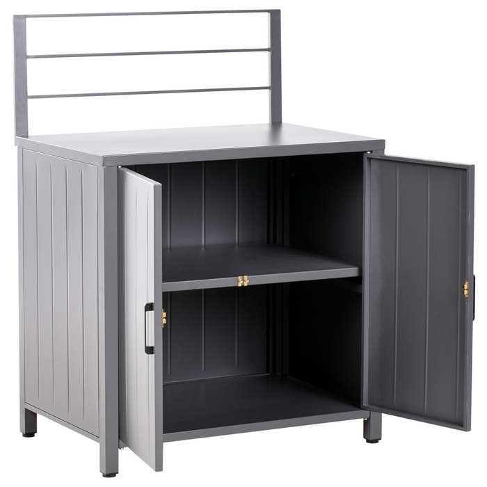 Set di 4 pezzi per cucina all'aperto Grigio Alluminio Armadio di stoccaggio Isola Lavello Stazione di cucina all'aperto