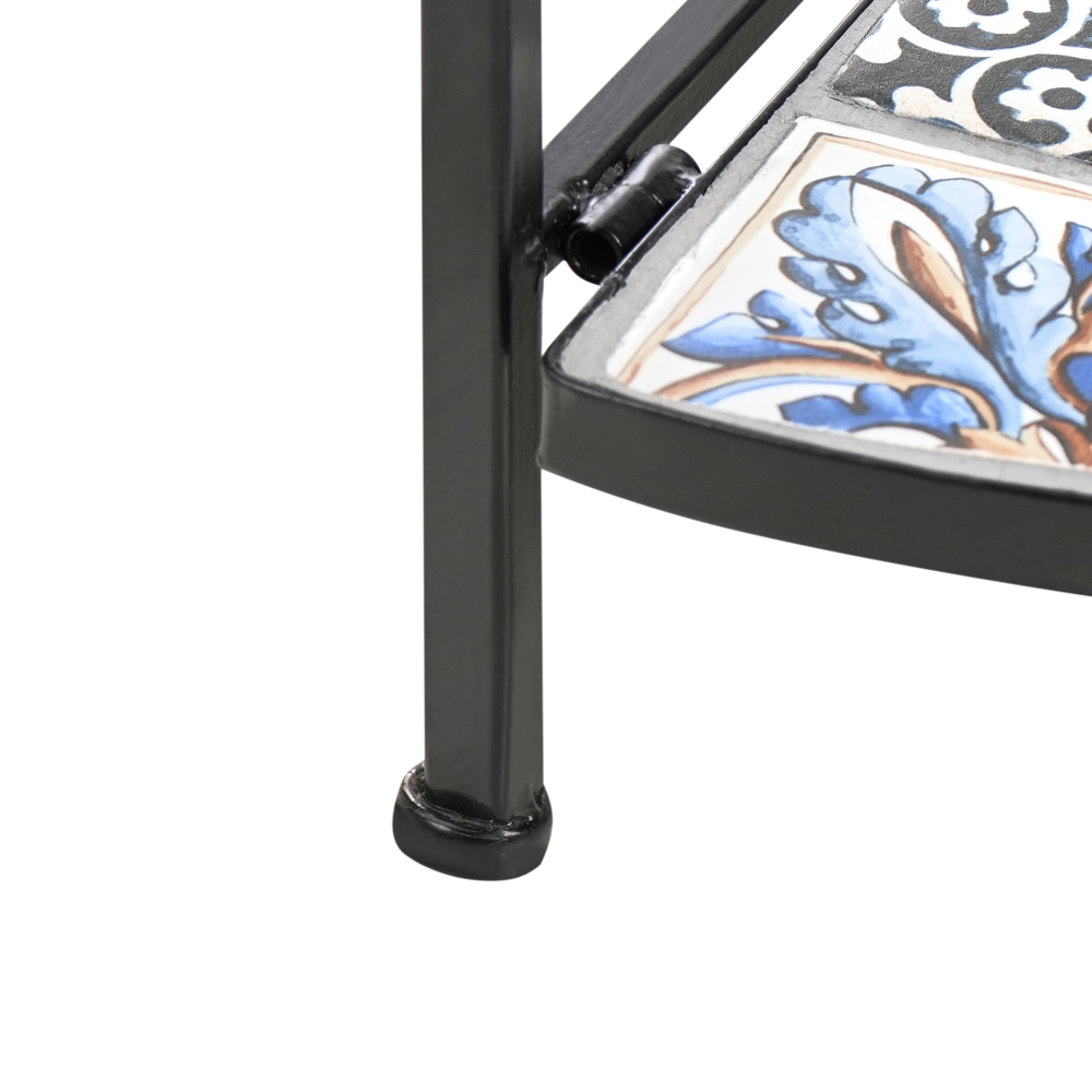 Scaffale angolare da giardino Ferro nero Piastrelle di ceramica Scala pieghevole Scaffale all'aperto