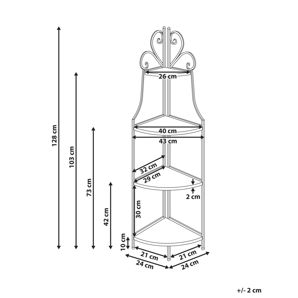 Scaffale angolare da giardino Ferro nero Piastrelle di ceramica Scala pieghevole Scaffale all'aperto