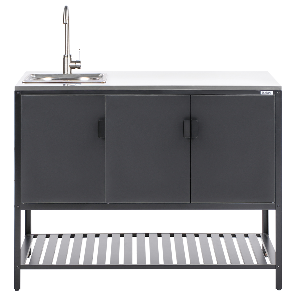 Armadietto da giardino in acciaio a 3 ante con piano in acciaio inox nero giardino cucina esterno