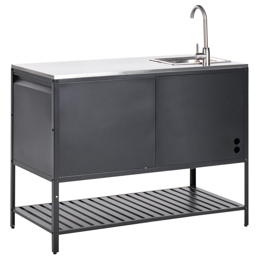 Armadietto da giardino in acciaio a 3 ante con piano in acciaio inox nero giardino cucina esterno