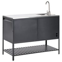 Armadietto da giardino in acciaio a 3 ante con piano in acciaio inox nero giardino cucina esterno