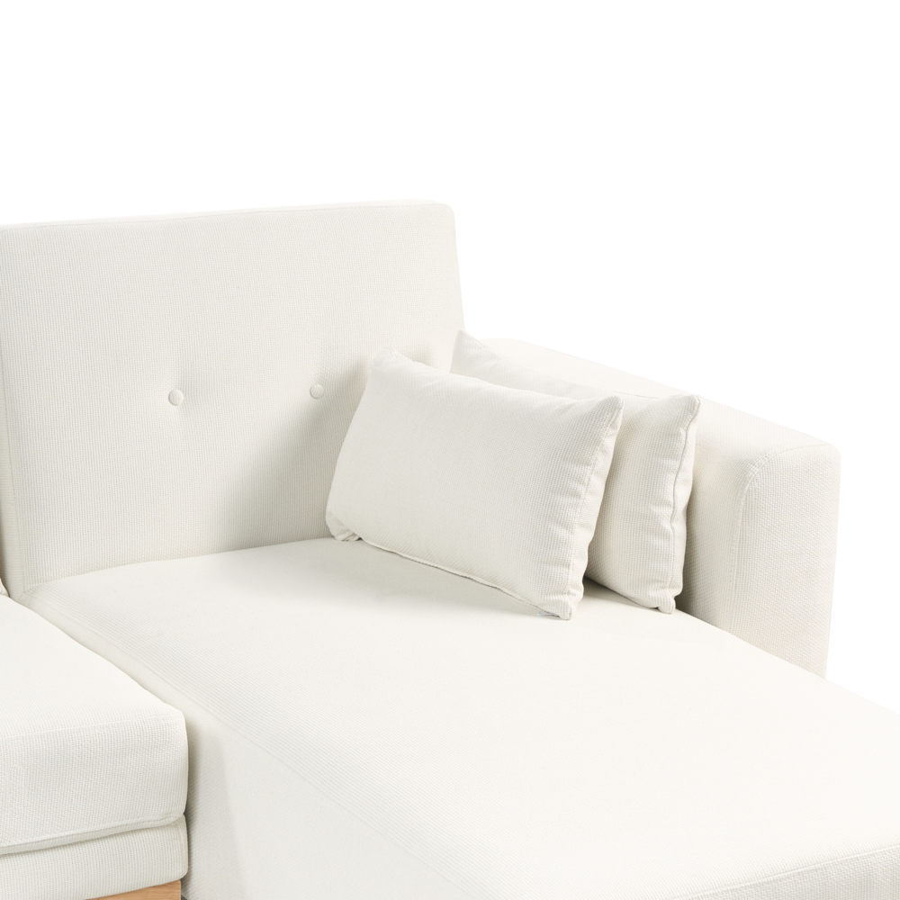 Divano angolare imbottito in tessuto marrone lato sinistro imbottito a forma di L con sedile imbottito e trapuntato e cuscini