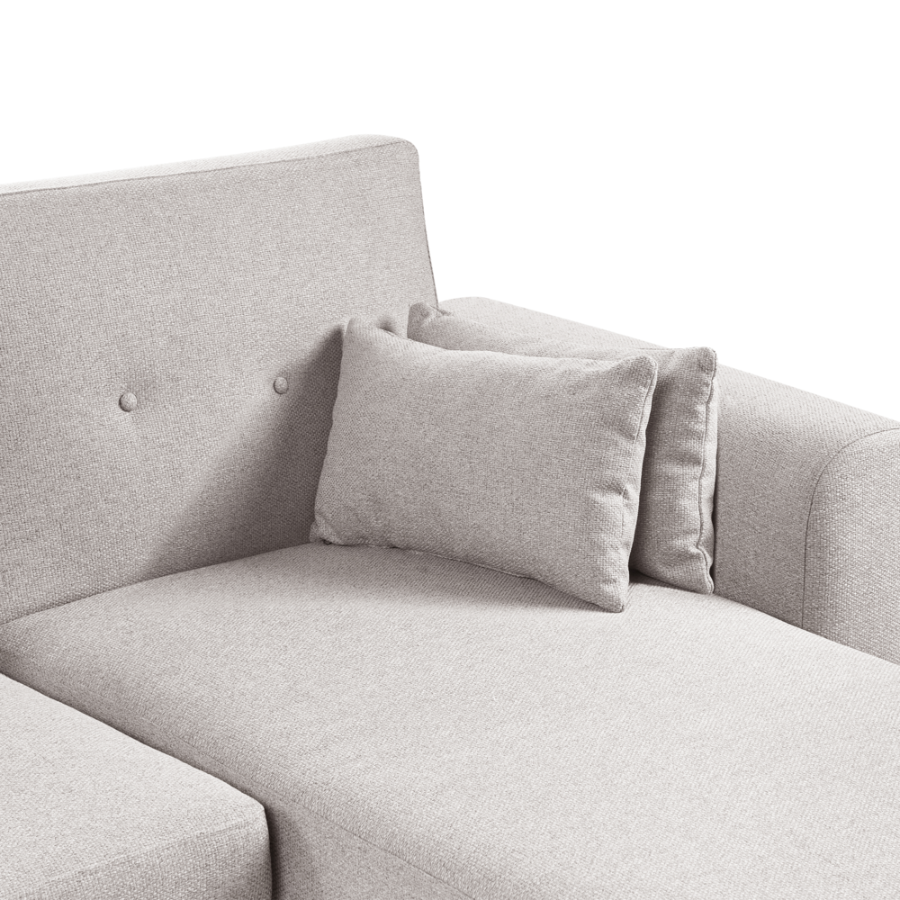 Divano angolare imbottito in tessuto marrone lato sinistro imbottito a forma di L con sedile imbottito e trapuntato e cuscini