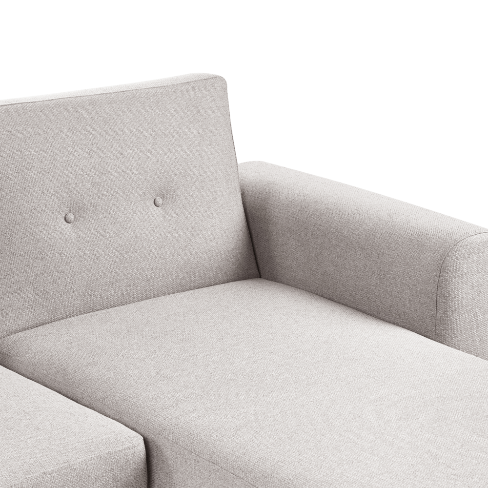 Divano angolare imbottito in tessuto marrone lato sinistro imbottito a forma di L con sedile imbottito e trapuntato e cuscini