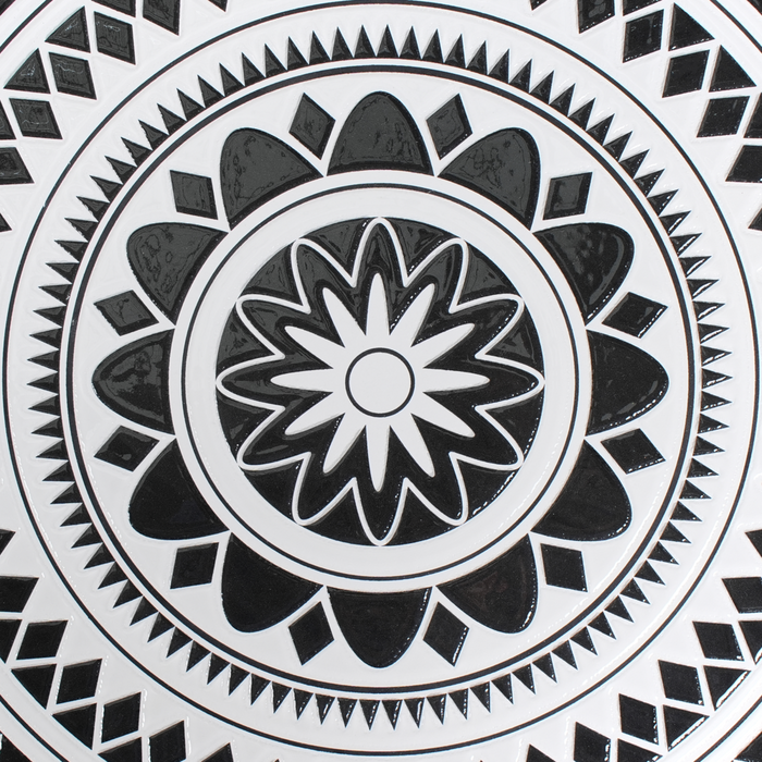 Set di 2 sedie pieghevoli da giardino in metallo con piastrelle in ceramica bianche e nere giardino esterno