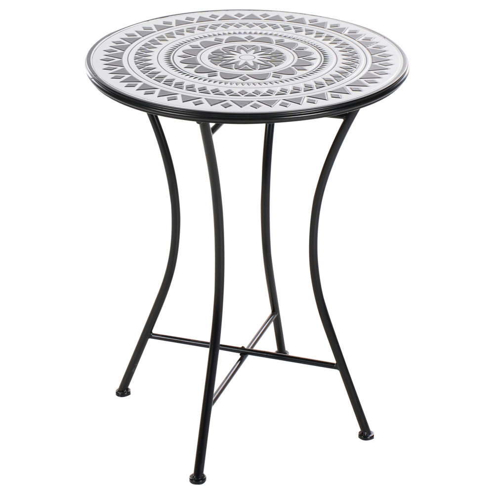 Tavolo Bistro in metallo con piastrelle in ceramica bianche e nere giardino balcone esterno