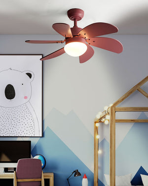 Ventilatore da soffitto con luce Ventilatore rosa in materiale sintetico e compensato Telecomando Soggiorno moderno scandinavo