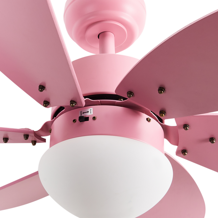 Ventilatore da soffitto con luce Ventilatore rosa in materiale sintetico e compensato Telecomando Soggiorno moderno scandinavo
