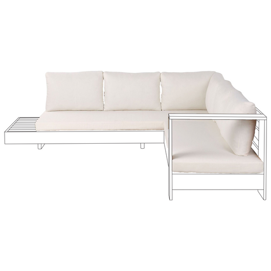 Set di copricuscini per esterni in tessuto bianco sporco per divano, sedile, schienale e federe.